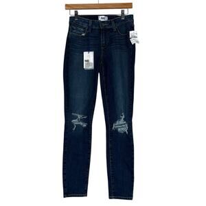 NWT Paige Verdugo Crop Mavis Jeans Womens 27 Dark Wash Distressed Mid Rise